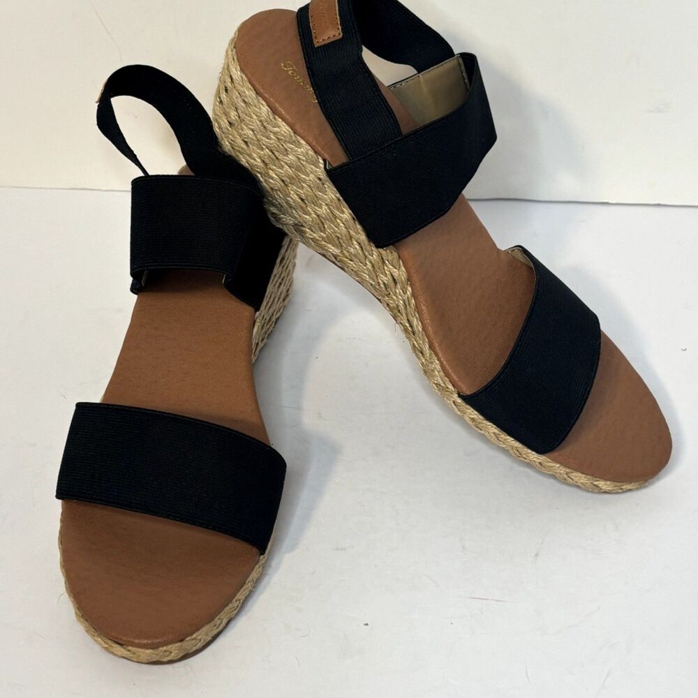 Tommy Bahama Espadrille Wedge Sandals Black Elastic Strap Womens 9.5M - Picture 3 of 8